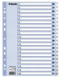 Esselte registre PP 1:20, A4, HVID, m/karton forblad